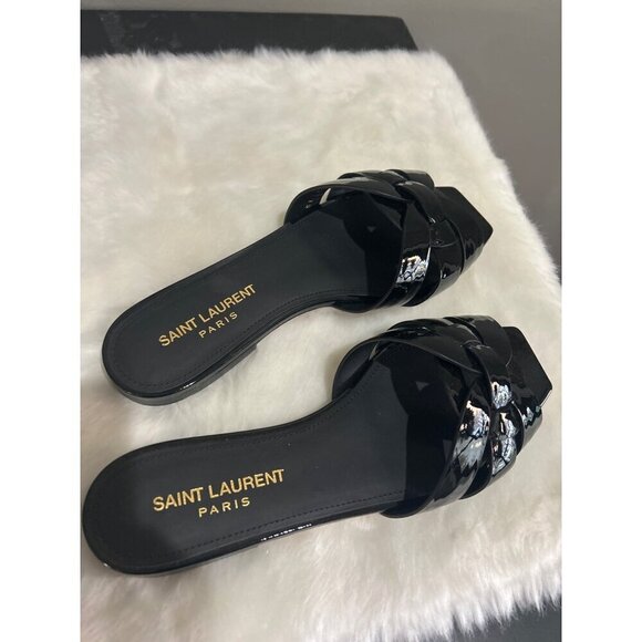 Saint Laurent Tribute Mule Patent Leather Slide Sandals Black Womens Size 36 6 - Picture 8 of 10